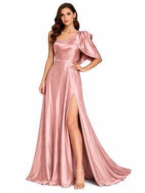 Blush Satin One Shoulder Midi Dress Corset Back Formal Size 2